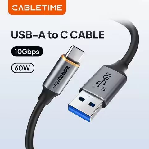 CABLETIME USB A to USB C Cable 10Gbps 3A USB 3.2 Cable 60W QC 3.0 Data Transfer for SSD Enclosure Ph