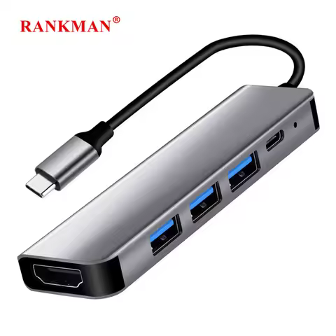 USB C Hub to 4K HDMI-Compatible Splitter USB 3.0 Type C PD Charging Docking Station for MacBook iPad