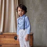 //生日派對.畢業典禮.花童禮服//Charles藍色長襯衫吊帶褲組