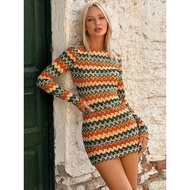 42198 Women's Clothing 2025 Autumn Slim-fit Striped Yarn-dyed Round Neck Long-sleeved Dress