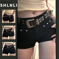 Women's Low Waist Versatile Y2k Shorts American Solid Color Rivet Denim Shorts for Spring Summer