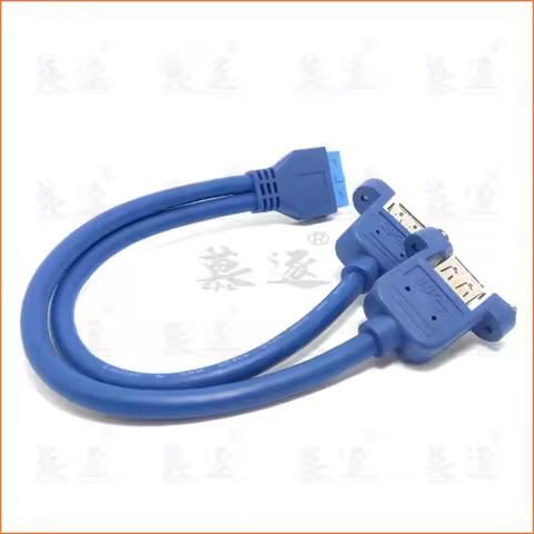 Blue 0.5m USB 3.0 Motherboard 20pin to USB3.0 Dual Ports A Female connector cable cord 50cm with Scr