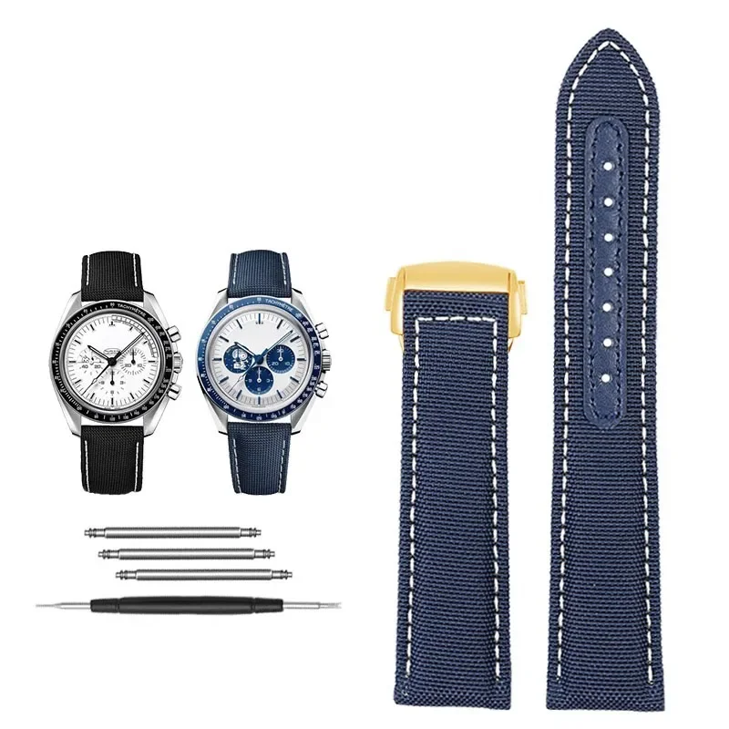 เหมาะสําหรับ Omega Speedmaster Snoopy 310 ผ้าใบ Cowhide ด้านล่างสายนาฬิกาใหม่ Seahorse AT150 ไนลอนสา