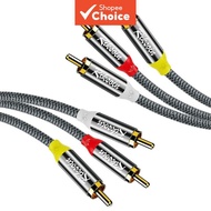 Riksoin Nylon Braided 3RCA AV Cord 6.6ft for Speaker Amplifier DVD Player HIFI Stereo Pro Elite