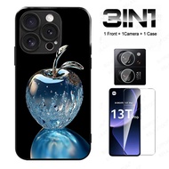 3 In1 Blue Crystal Apple Case For Xiaomi poco C71 C75  X7 X3 F3 Anti-knock Tempered Class Case