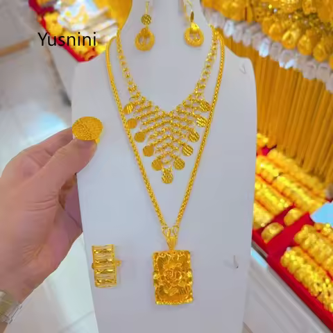 New Dubai high-end 24K gold-plated necklace earrings rings exquisite wedding engagement party jewelr