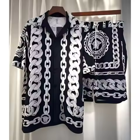 Fashion Men's Hawaiian Shirt Sets 2025 Runway Luxury Famous Brand European Design Party Style Conjun