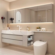 Smart Bathroom Cabinet Defogging Waterproof Bathroom Mirror Cabinet Large Capacity Rock Slab Basin