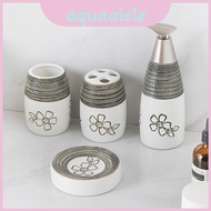 Ceramic Elegant Washroom Accessories 4piece Set With Flower Motif Giving For Gift