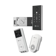 EZVIZ Bundle: DL03 Pro Smart Rim Lock (Black-Grey) + EP3X Video Doorbell (White) (Wi-Fi Chime Includ