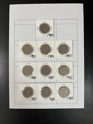 （伍圓一套十枚）香港硬幣英女皇伊利沙伯二世 五元Government of Hong Kong Queen Elizabeth ll 1980-89 $5