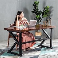 Computer Desk Solid Wood Home Office Desk, Industrial Style Study Table Game Table With Heavy Metal