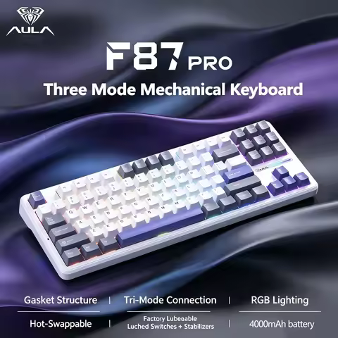 Aula F87Pro Mechanical Keyboard 87 Keys Tri Mode Hotswap RGB Backlight PBT Keycaps Custom Wireless K