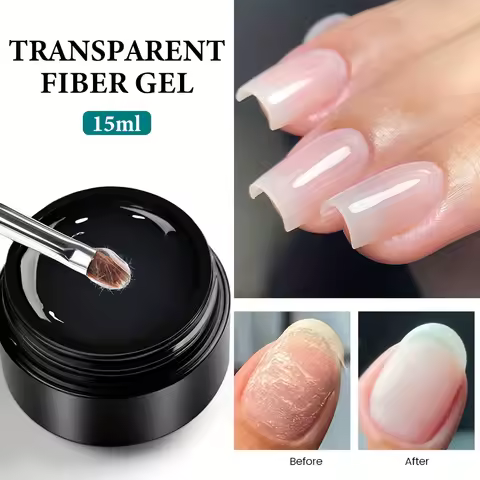 15g Quick-Build Fiberglass Gel for Damaged for Nails, Transparent Fiber Rubber Base Gel Polish for S