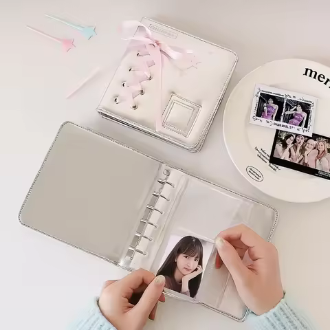 Balletcore A5/A7 Binder Notebook Cover Korean Style Silk Ribbon Loose Leaf Photo Album Cover Silver 