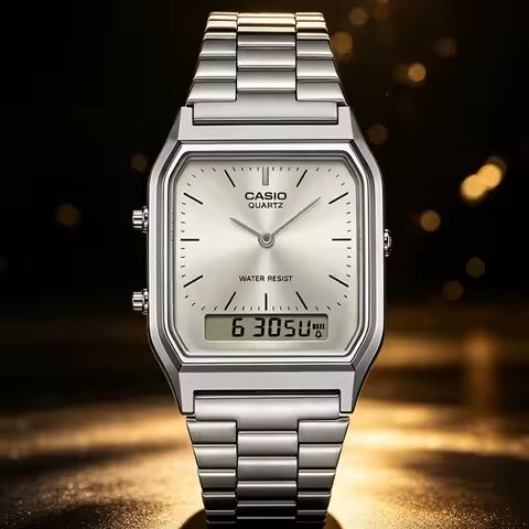 Casio AQ‑230A Analog‑Digital Watch | Water Resistant | Stainless Steel Band | Daily Alarm | Dual Tim