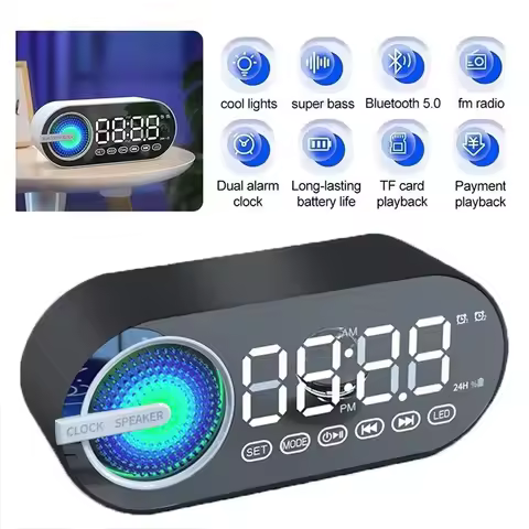 USB Charging FM Radio Alarm Clock RGB Portable Bluetooth Speaker RGB LED Mirror Digital Clock For Be