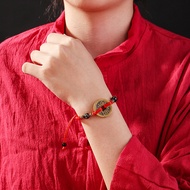 Tahun Benming tenunan tangan kuningan tali merah lima kaisar gelang uang pria dan wanita beruntung Q