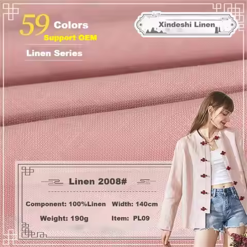 Natural Pure Linen Fabric Thick pink 9sx9s 190g Lino clothing for shirt dress man woman garment sewi