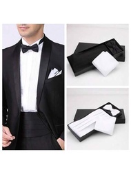 時尚男士純色腰帶、蝴蝶領結、口袋方巾三件套禮盒裝,適用於新郎、婚禮、派對、西裝、燕尾服、紳士配件、手帕、方巾