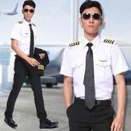 Aviation Uniform Men's Empty Clothes Shirt Men's Nightclub Slim White Uniforms Shirt Short Sleeve Pi