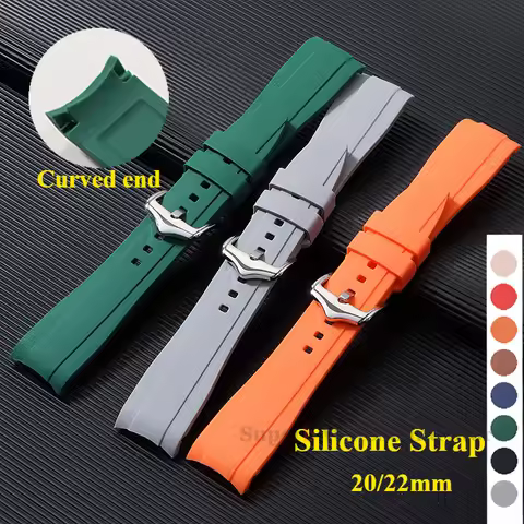 20mm 22mm Curved End Silicone Strap for Swatch for Moonswatch Universal Men's Sport Wrist Band Soft 