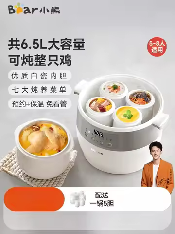 220V Bear Electric Stew Pot Automatic Ceramic Soup Cooker Large Capacity for Home Use DDC