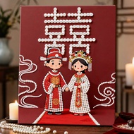 Handmade rhinestone paintingDIY珍珠画手工材料包新婚喜字珍珠贴画财神爷客厅装饰画带框12.17