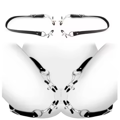Black Leather Strap Harness Nipple Clamps Bdsm Slave Fetish Bondage Restraints Labia Clips Erotic Ac
