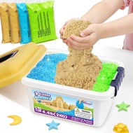Billeeit 4.4 lbs Play Sand w/Storage Sandbox, 4-Pack(2 Yellow, 1 Blue, 1 Green) Sensory Bin Refill S