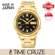 [Time Cruze] Seiko 5 SNKK22J  Automatic Japan Made Gold Tone Stainless Steel Black Dial Men Watch  SNKK22J1 SNKK22