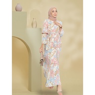 LA Floral Dress Jubah putih Muslimah Floral abaya Ruffle Sleeve long Dress  Maxi Baju Raya 2023 printed dress women