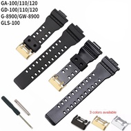 Replacement G-SHOCK Casio Strap GA110 GA-100 120 Black Gold Glossy Rubber Watch Buckle