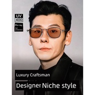 spek mata hitam spek mata silau Photochromic Myopia Sunglasses Men Can Match Degree Trendy Square Gl