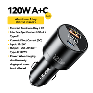 Essager 120W USB Type C A + C PD100W ที่ชาร์จแบตในรถ QC3.0ที่ชาร์จแบตในรถชาร์จเร็วที่ชาร์จไฟสำหรับแล