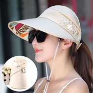 【CW】 Hot summer sun hat with pearl adjustable big heads wide-brimmed beach UV protection packable visor 1PCS Ltnshry