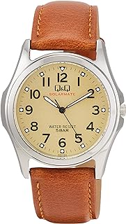 Citizen Q&amp;Q H044-303 Men's Watch, Solar, Waterproof, Leather Strap, Brown, Braun, Watch Analog, Quartz, Vintage