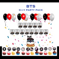 BTS Theme Party Set Banner Cake Topper Cupcake Toppers Balloons
