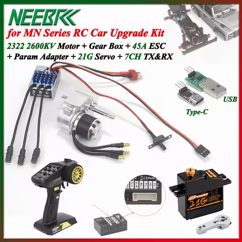 2322 2600KV Brushless Motor Gear Box AM32 45A ESC 21G Servo 7CH TX&RX for 1/12 RC Crawler Car MN99S 
