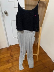 百貨專櫃Maru.a細肩帶蕾絲彈性棉質連身褲S