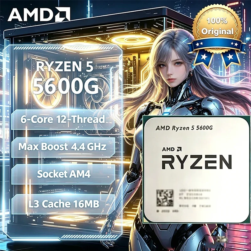 AMD | AMD Ryzen 5 5600G AMD R5 5600G CPU 6-Core 12-Thread 4.4GHz Unlocked Desktop Processor Socket A