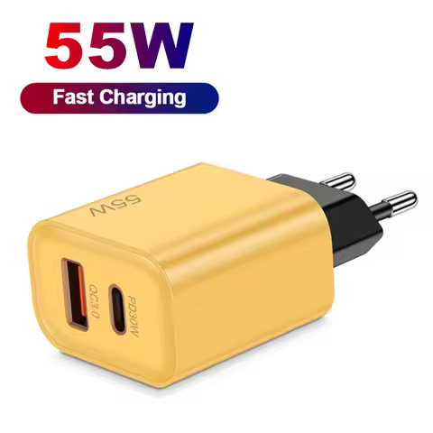 55W USB + USB-C QC3.0 Fast Charging PD Charger for iPhone 15 Plus 14 Pro Max Samsung Huawei Xiaomi R