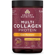 Ancient Nutrition Collagen Powder Protein 8.4 oz Multi Collagen Protein Gut Restore, Lemon Ginger, A