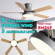 READYSTOCK NORDIC Wood DC Motor Ceiling Fan Silent Strong Wind 3 Color Light Effect KDK Style Fan Kipas Angin Lampu