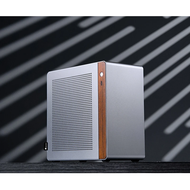 Jonsbo NV10 Compact ATX Case Silver with Wooden Trim - Elegant Small Form Factor PC Case