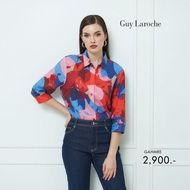 Guy Laroche เสื้อเชิ้ตผู้หญิง Light linen Cycle แขนสามส่วน ลายพิมพ์สีส้ม (GAHMRE)