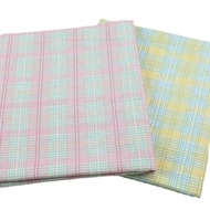 1 Cotton Twill Fabric By The Meter Pink Plaid Print Yellow Double Pattern Width 2.35 Meters 93 Inche