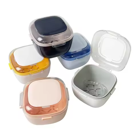 Dental Retainer Soaking Box Double Layer Drain Tray Portable Invisalign Aligner Retainer Cleaning St