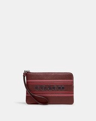美國Coach Corner Zip Wristlet With Coach Stripe SV/WINE MULTI CH311 (酒紅色底大logo 拉鏈手拿包 手挽袋)