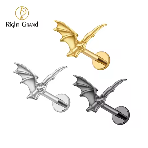 Right Grand ASTM F136 Titanium 16G Flying Bat Cartilage Earring Internally Threaded Helix Earring Fl